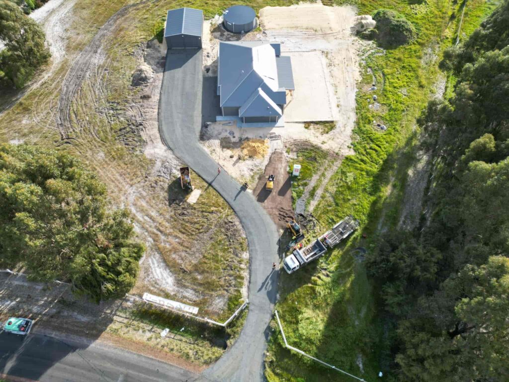 Aerial view of ongoing driveway contraction.